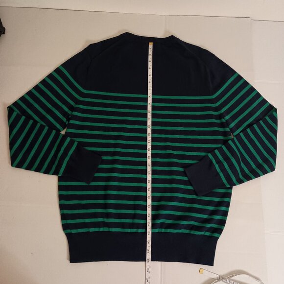 Brooks Brothers Men’s 100% Cotton Green Blue Stripe Sweater Size L EUC - Picture 11 of 15
